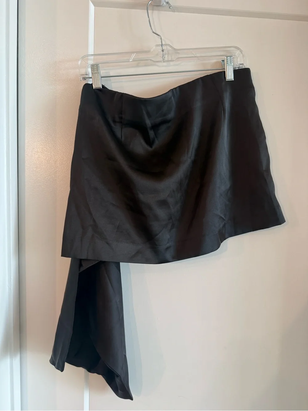 Zara Black Asymmetric Draped Satin Mini Skirt